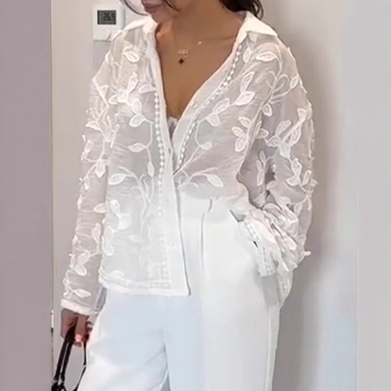 Women's Embroidered Sheer Long Sleeve Shirt
