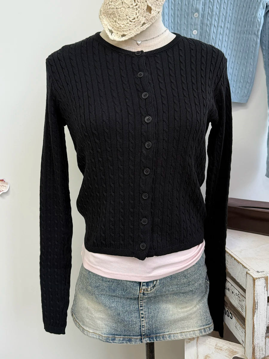 Women's Round Neck Button Front Cardigan Casual Knit Layer