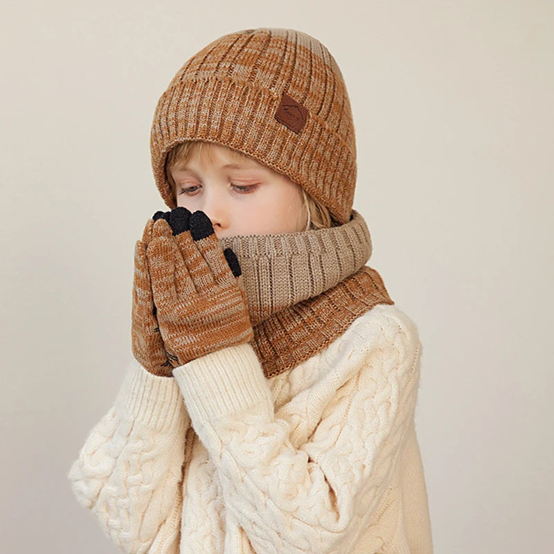 Kids' Knitted Hat Scarf and Gloves Set with Two or Three-Piece Options