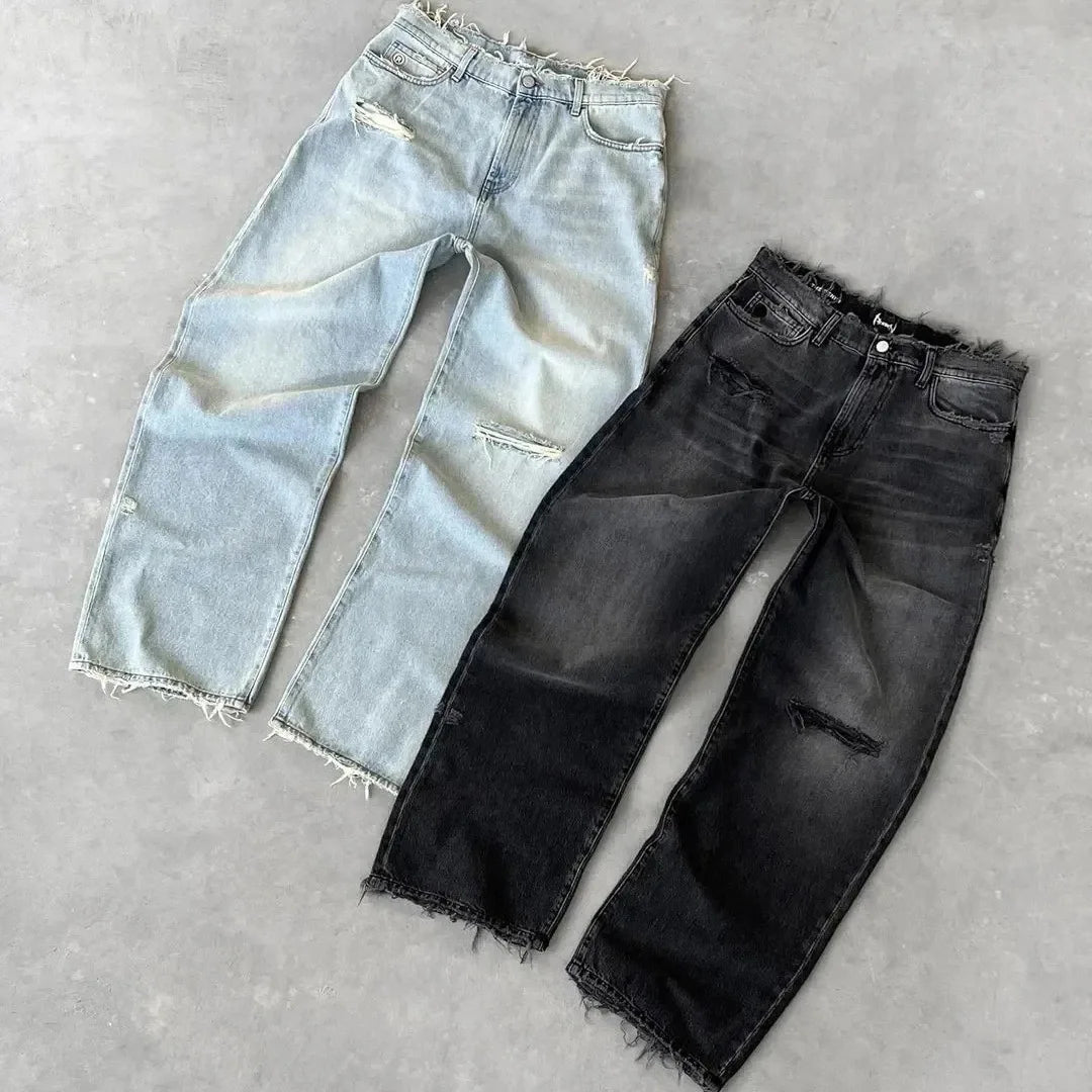 Men's Distressed Straight Leg Denim Jeans for Casual Everyday Wear