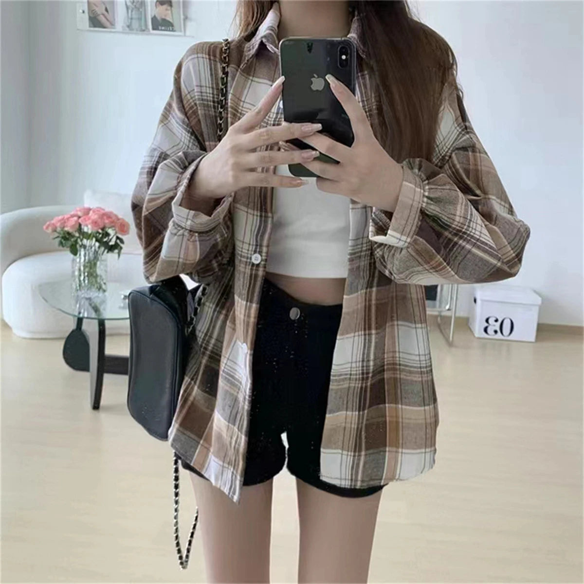 Women's Checked Collared Long Sleeve Shirt