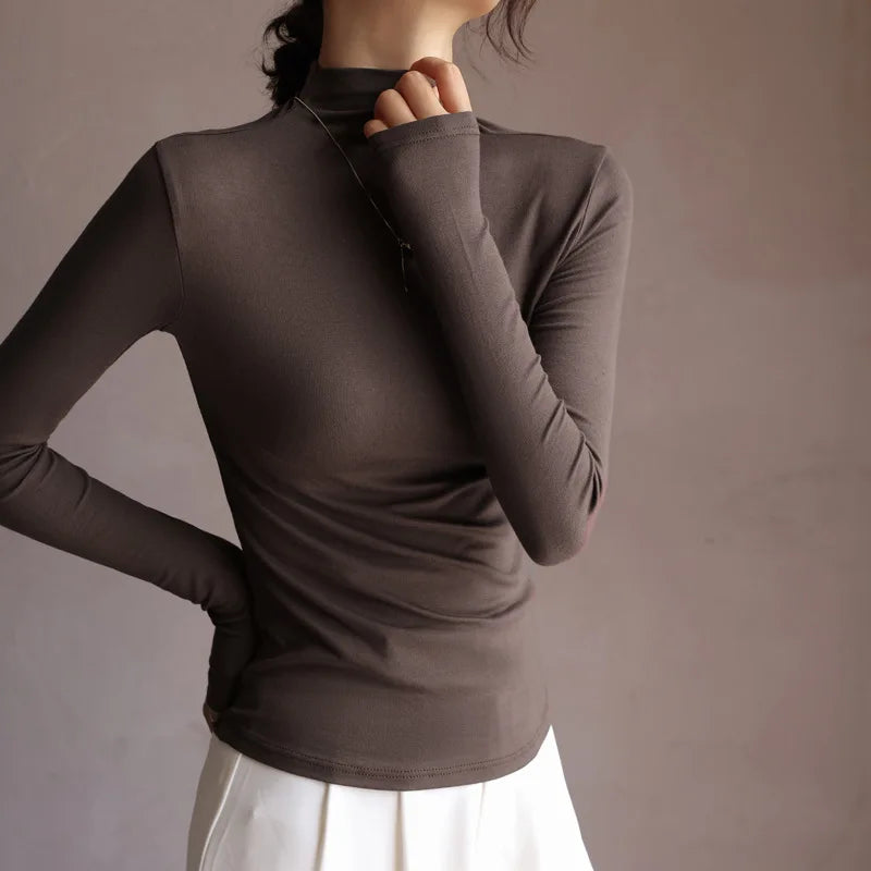 Women's Mock Neck Fitted Long Sleeve Sweater Casual Knit Layer