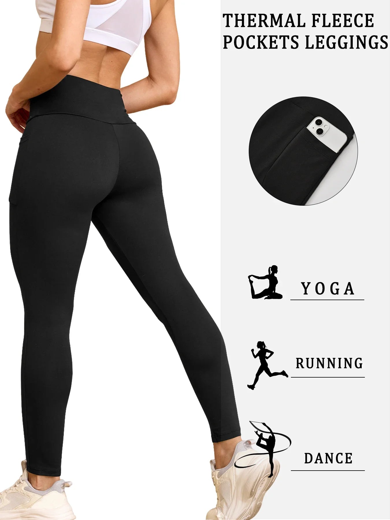 Women's High-Waist Fleece-Lined Leggings with Side Pockets