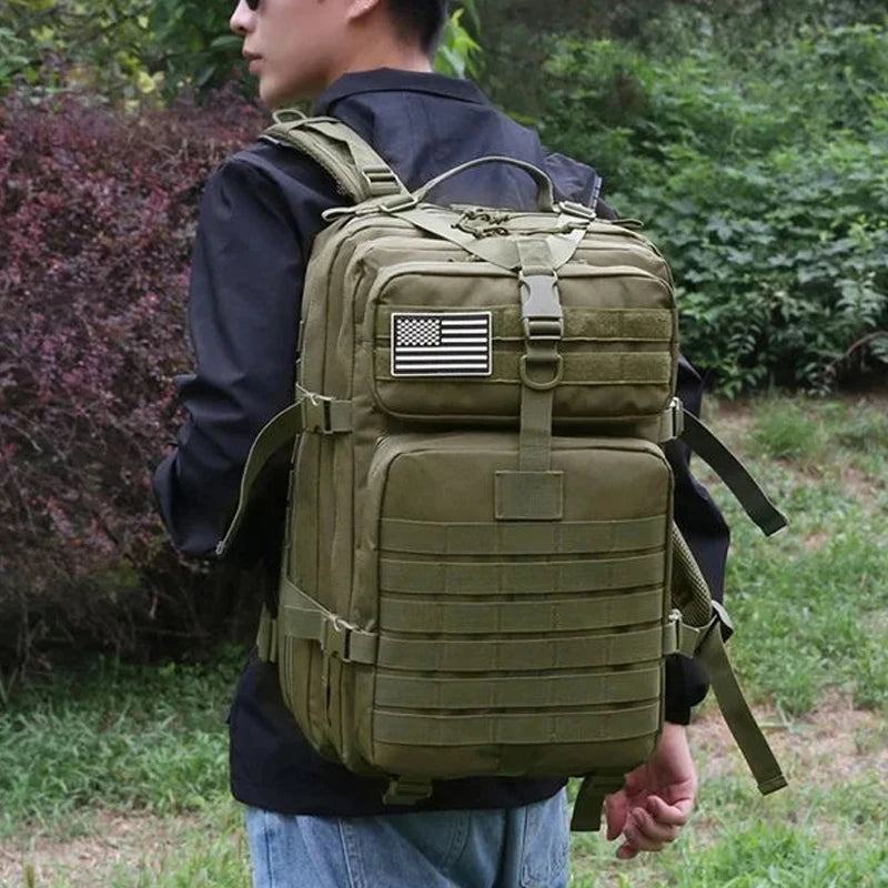Outdoor Backpack with Webbing and Multiple Exterior Pockets