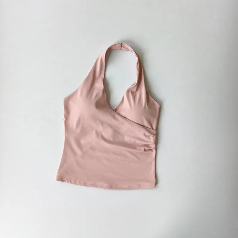 Women's Ruched Halter Neck Cropped Tank Top