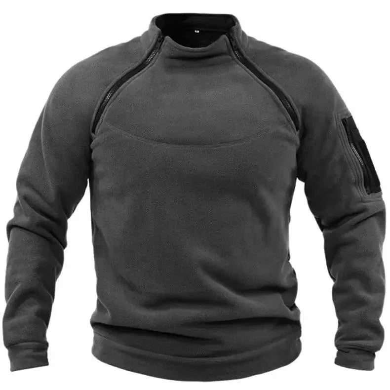 Mock Neck Fleece Long Sleeve Outdoor Pullover with Pockets