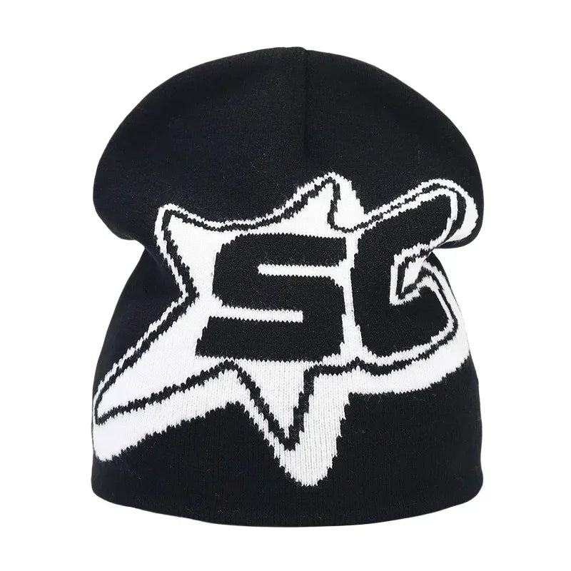 Graphic Knit Beanie with Letter and Pattern Style Options