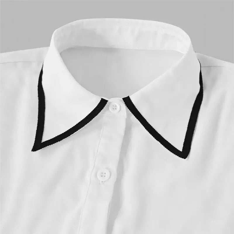 Women's Contrast Trim Tie Neck Long Sleeve Blouse
