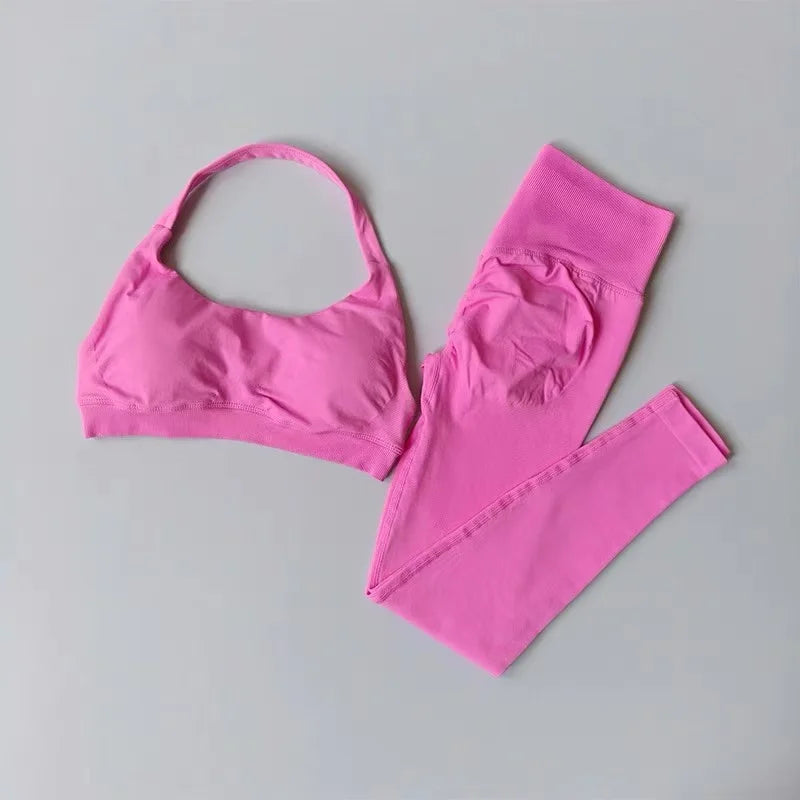 Women's Cross Back Bra And Flared Pants Yoga Set