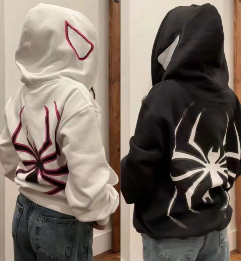 Spider Graphic Long Sleeve Full Zip Casual Hoodie