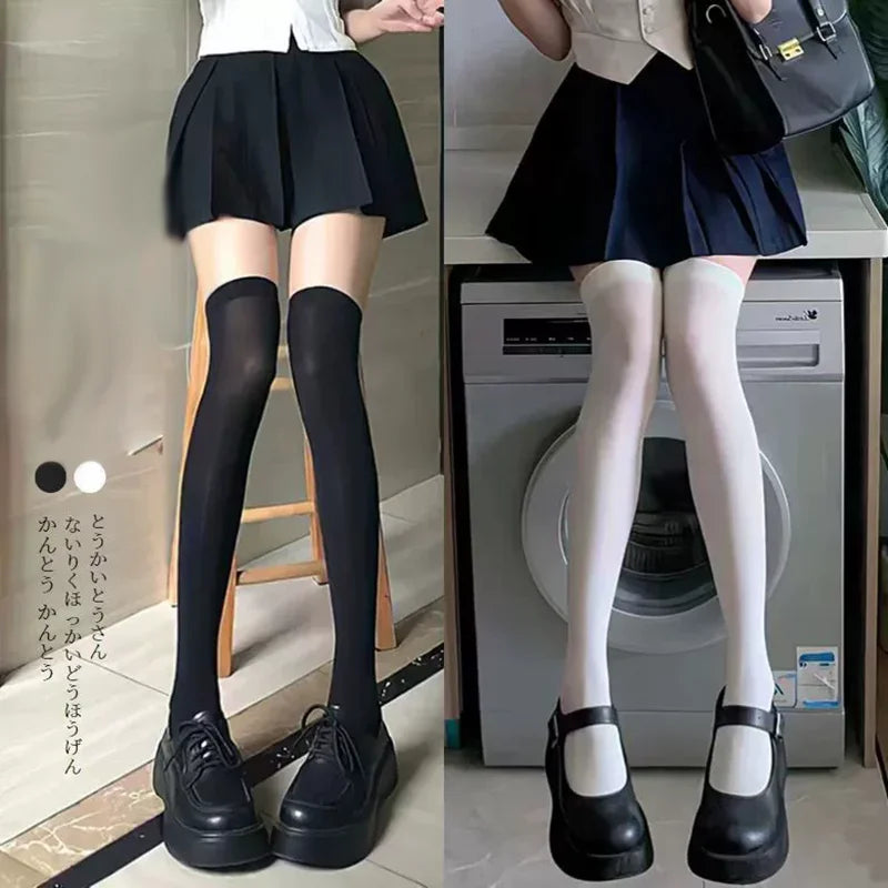 Solid Thigh High Stockings with Long Footed Shape