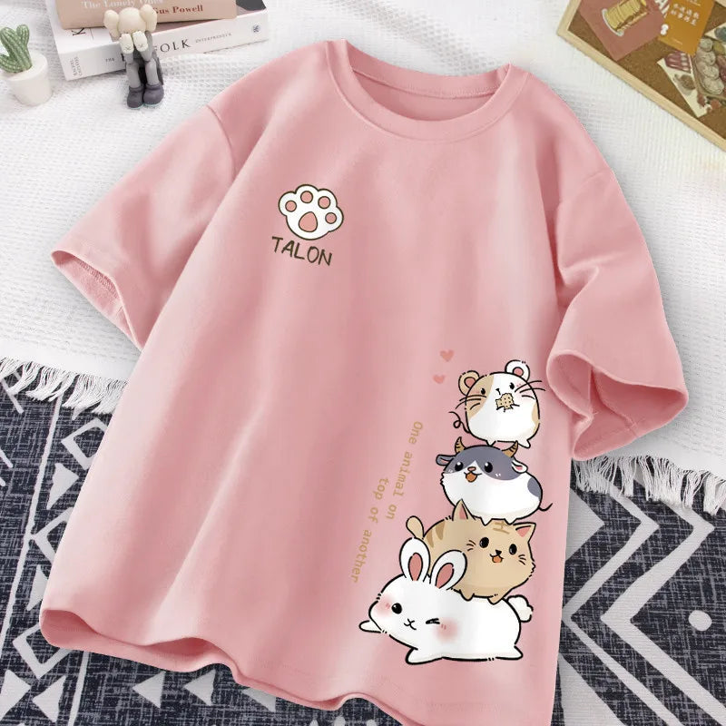 Women's Cartoon Hamster Short-Sleeve Loose T-Shirt