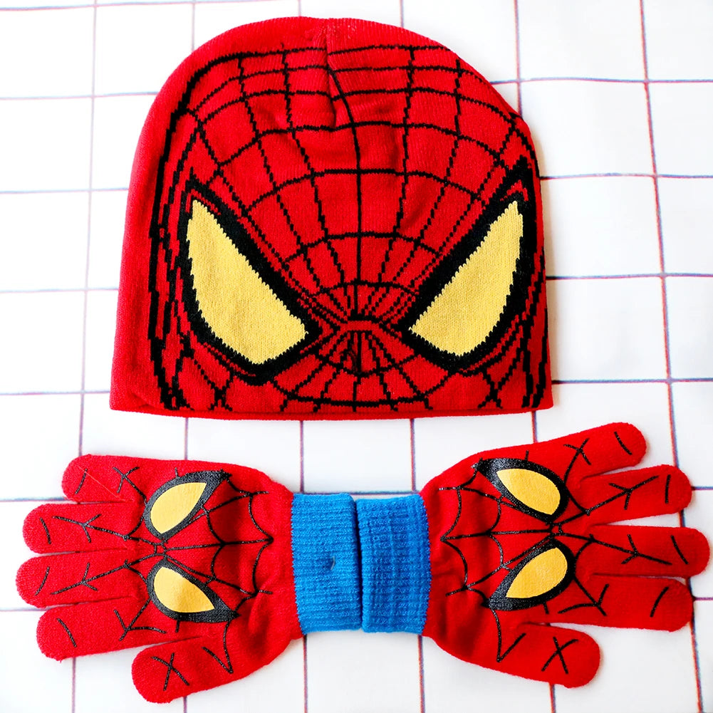 Spider-Man Knitted Hat Scarf and Gloves Set with Cartoon Style Options