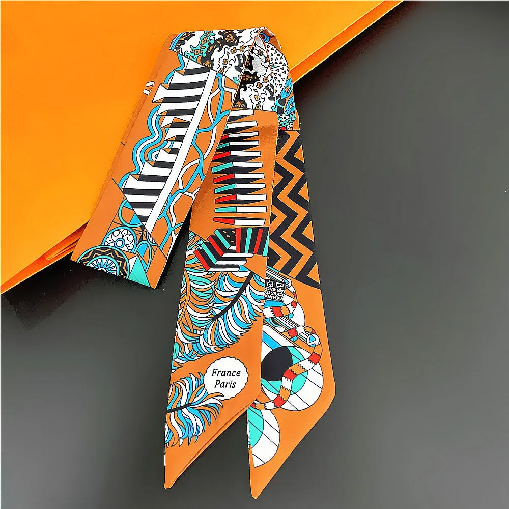 Horse Motif Skinny Scarf with Decorative Printed Patterns