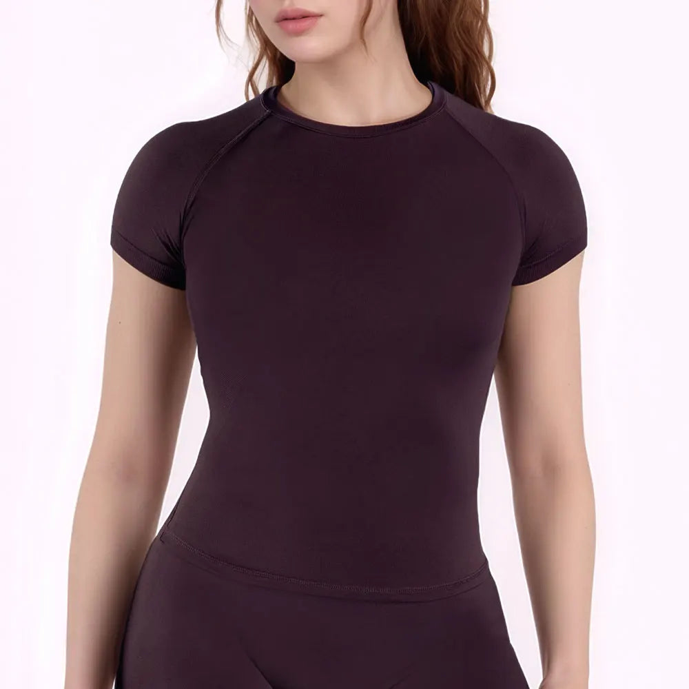 Women's Crew Neck Fitted Short Sleeve T-shirt For Workout Outfits
