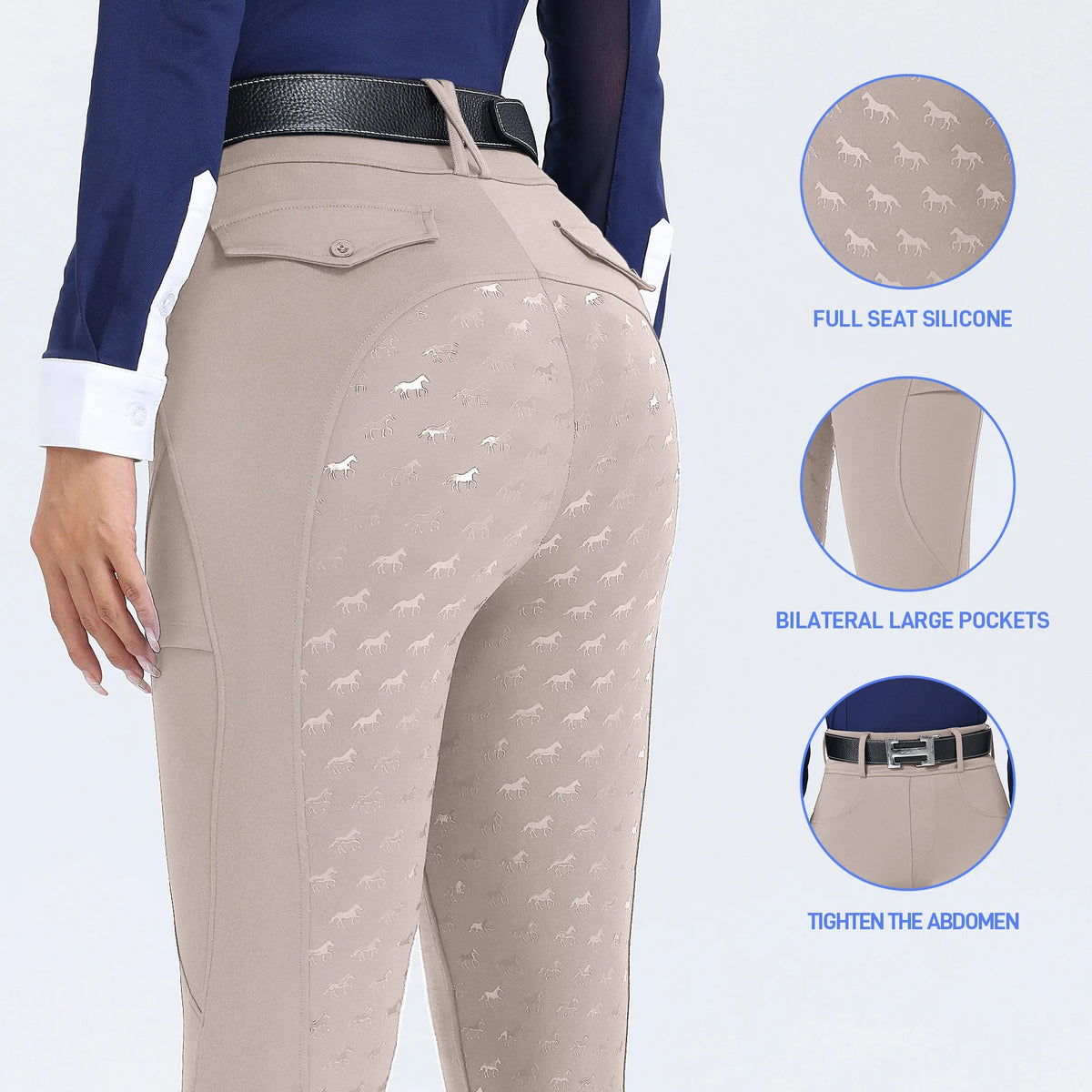 Women's Fitted Riding Pants with Pockets and Grip Panel Style Options