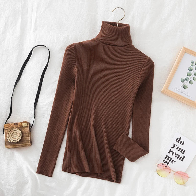 Women's Ribbed Mock Neck Long Sleeve Sweater Casual Knit Layer
