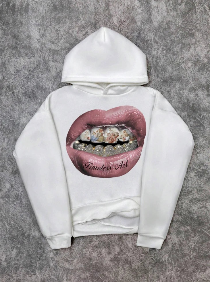 Men's Lip-Print Long-Sleeve Pullover Hoodie
