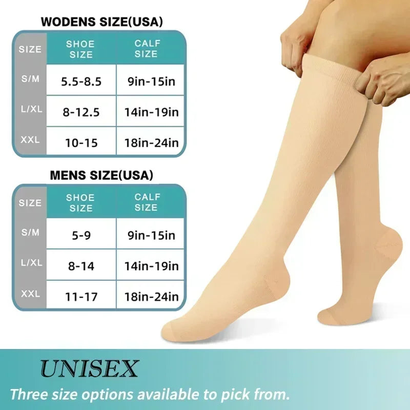 Solid Knee High Compression Socks with Original Size Options