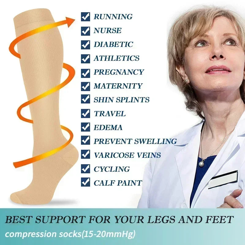 Solid Knee High Compression Socks with Original Size Options