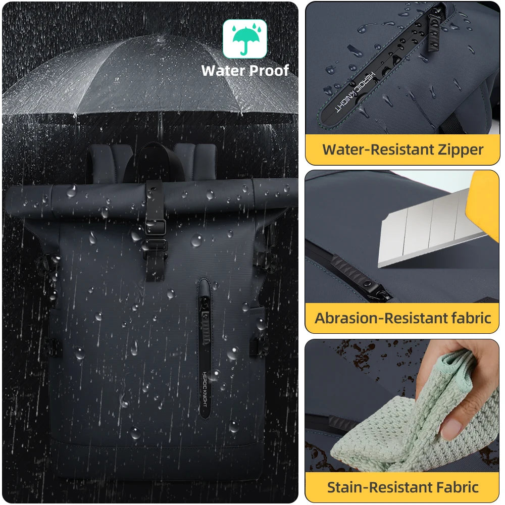 Roll-Top Laptop Backpack with Buckle Closure and Contrasting Panel Options