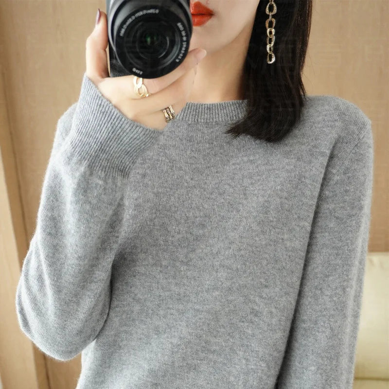 Women's Crew Neck Long Sleeve Sweater Casual Knit Layer