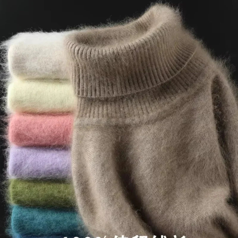 Women's Plain Roll Neck Long Sleeve Sweater Casual Knit Layer