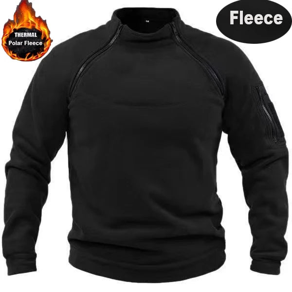 Mock Neck Fleece Long Sleeve Outdoor Pullover with Pockets