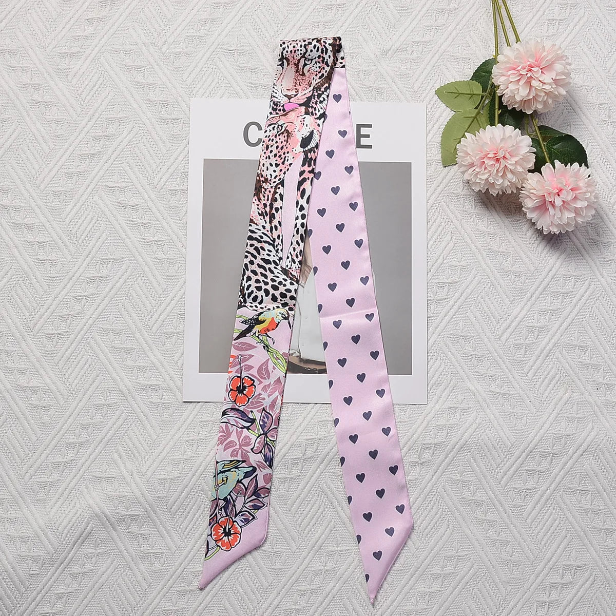 Horse Motif Skinny Ribbon Scarf with Printed Designs