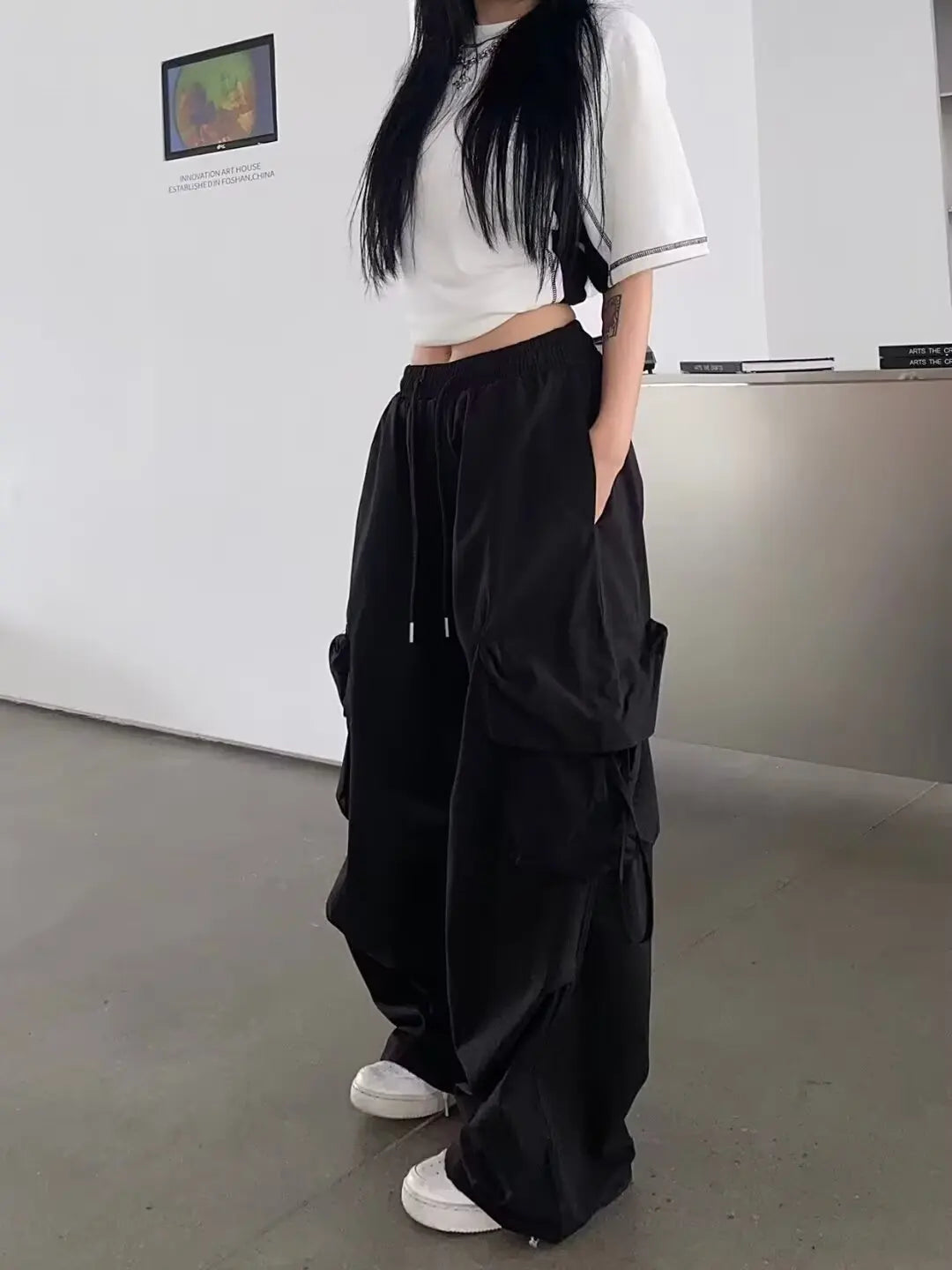 Full Length Wide Leg Casual Cargo Pants with Pockets