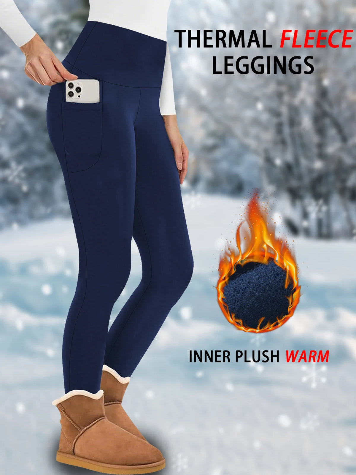 Women's Fleece Lined Side Pocket Full Length Leggings