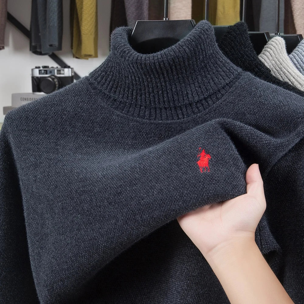 Men's Embroidered Turtleneck Long Sleeve Knit Sweater