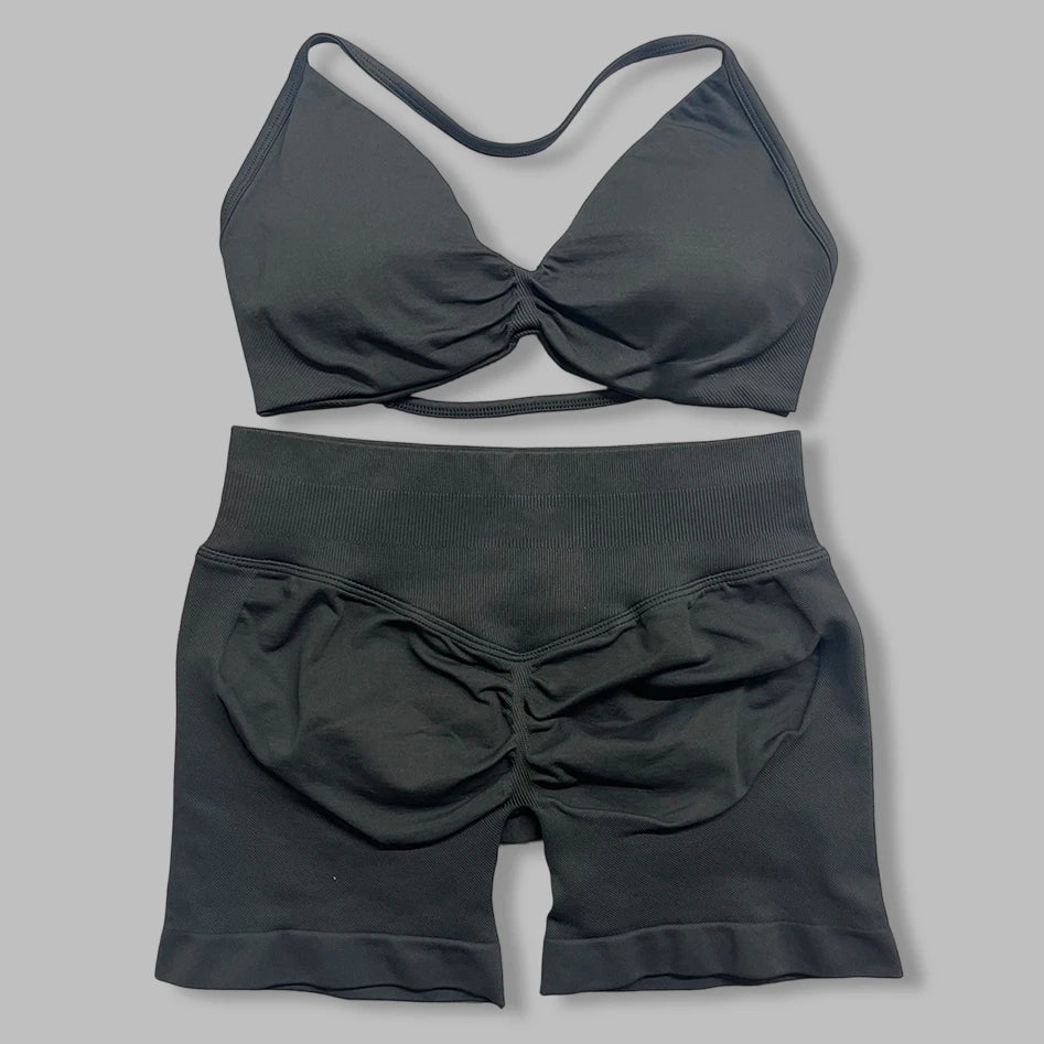 Women's Strappy Bra And Shorts Yoga Set For Workout Outfits
