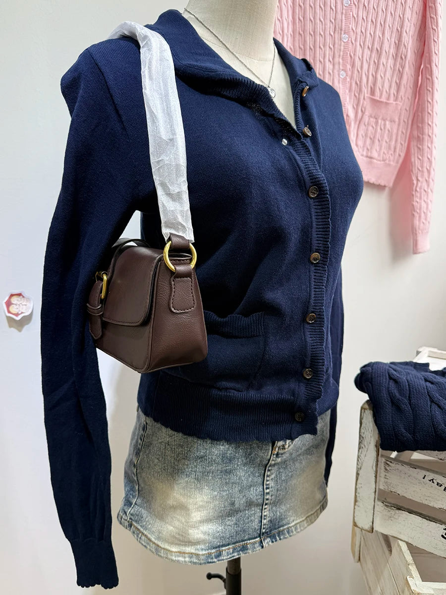 Women's Round Neck Button Front Cardigan Casual Knit Layer