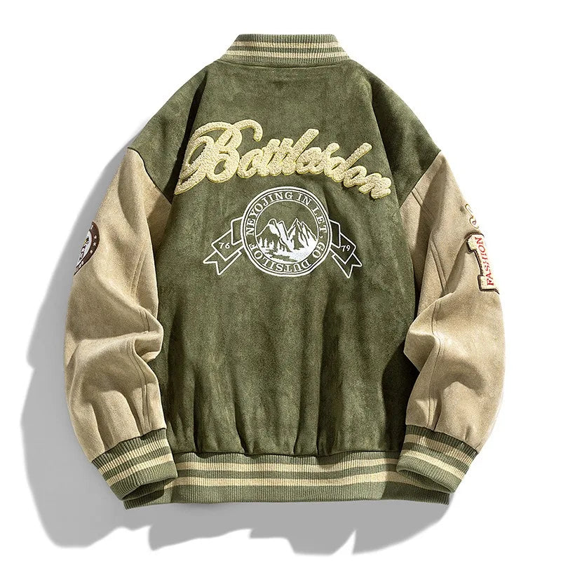 Graphic Long Sleeve Button Front Casual Varsity Style Jacket