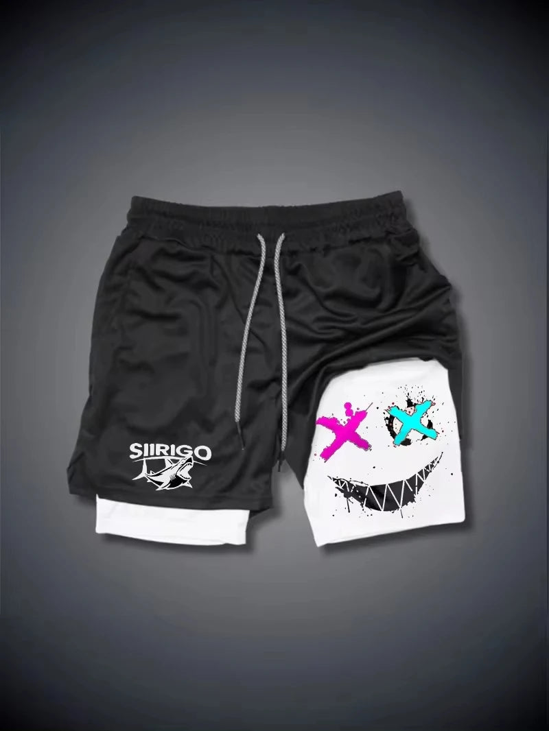 Men's Smiley Graphic Double Layer Shorts