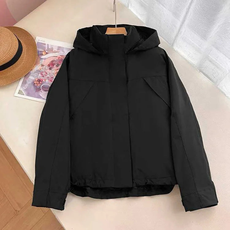 Women's Hooded Zip Front Drawstring Hem Jacket for Layered Outfits