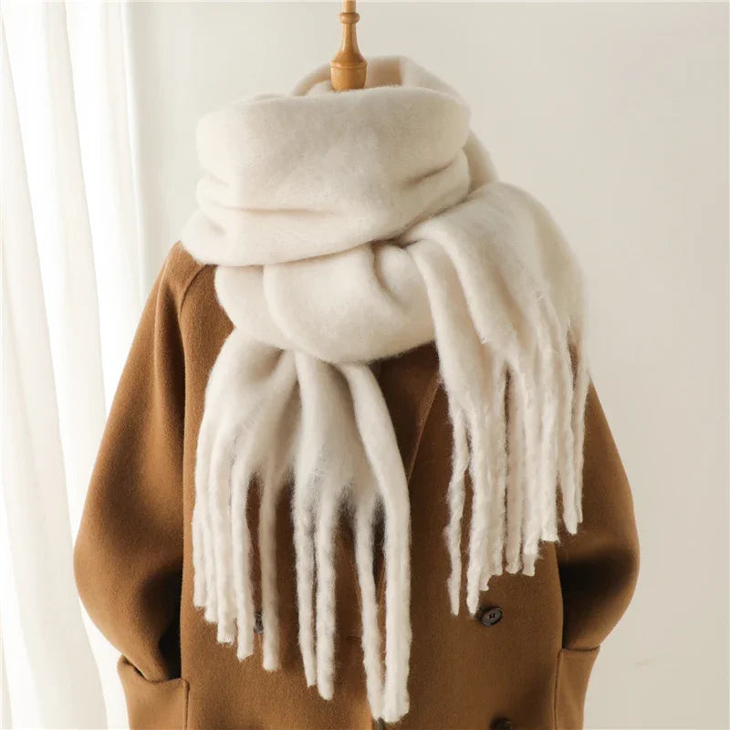 Solid Long Fringed Scarf for Draped Neck Styling