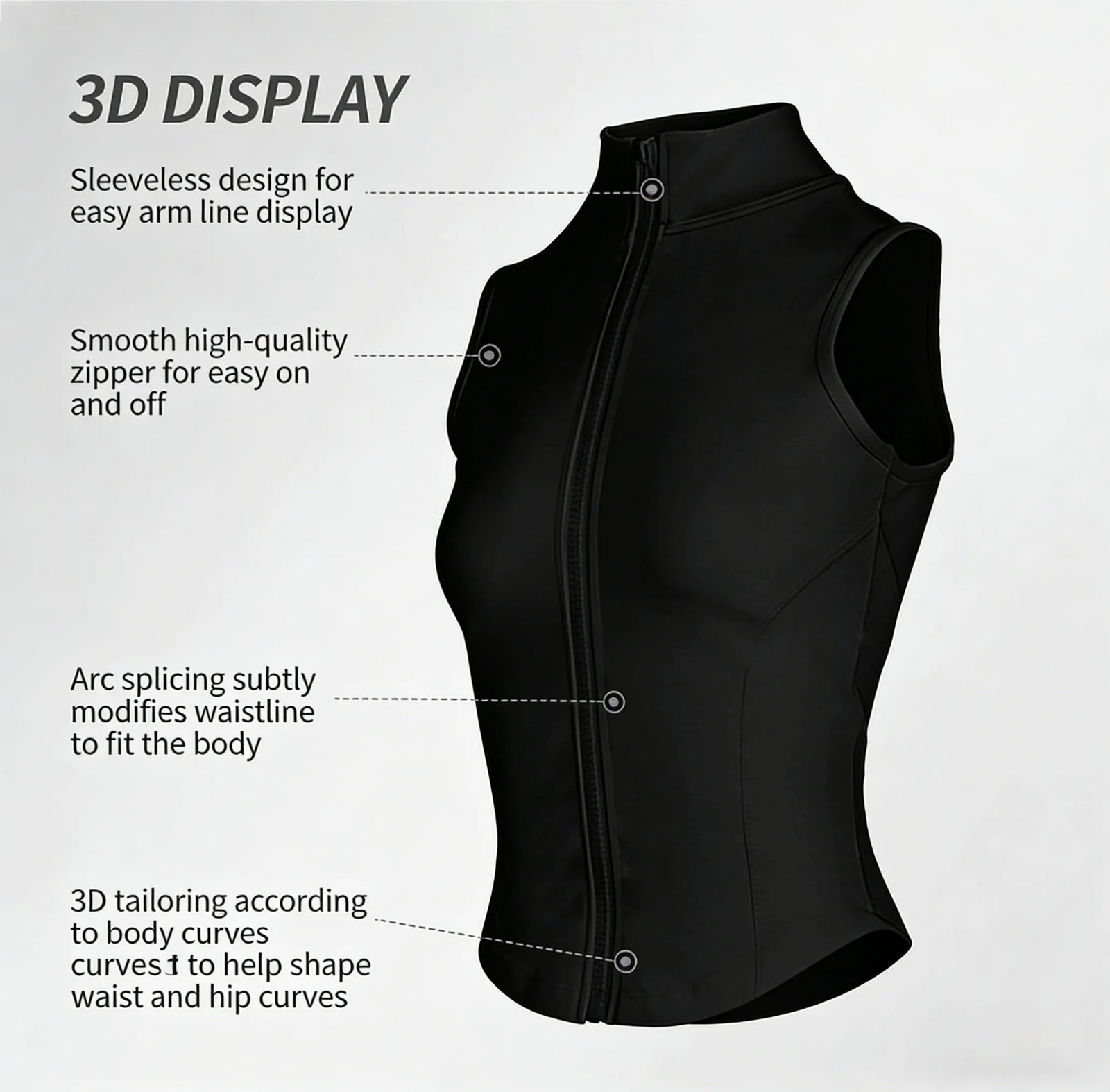 Sleeveless Full Zip Fitted Training Vest for Yoga Wear