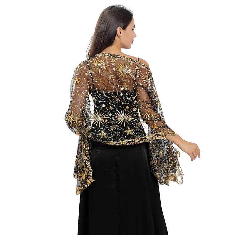 Floral Lace Fringed Wrap Scarf for Layering over Outfits