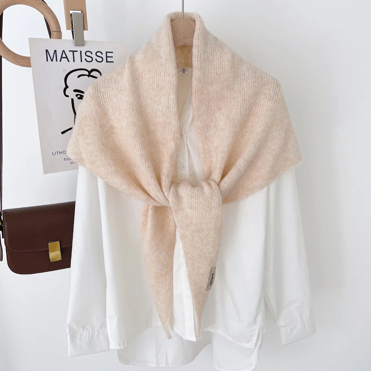 Solid Knitted Triangle Scarf with Long Pointed Ends