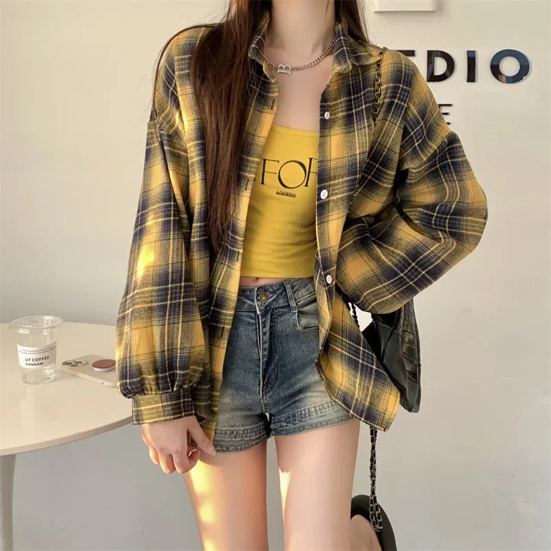 Women's Checked Collared Long Sleeve Shirt