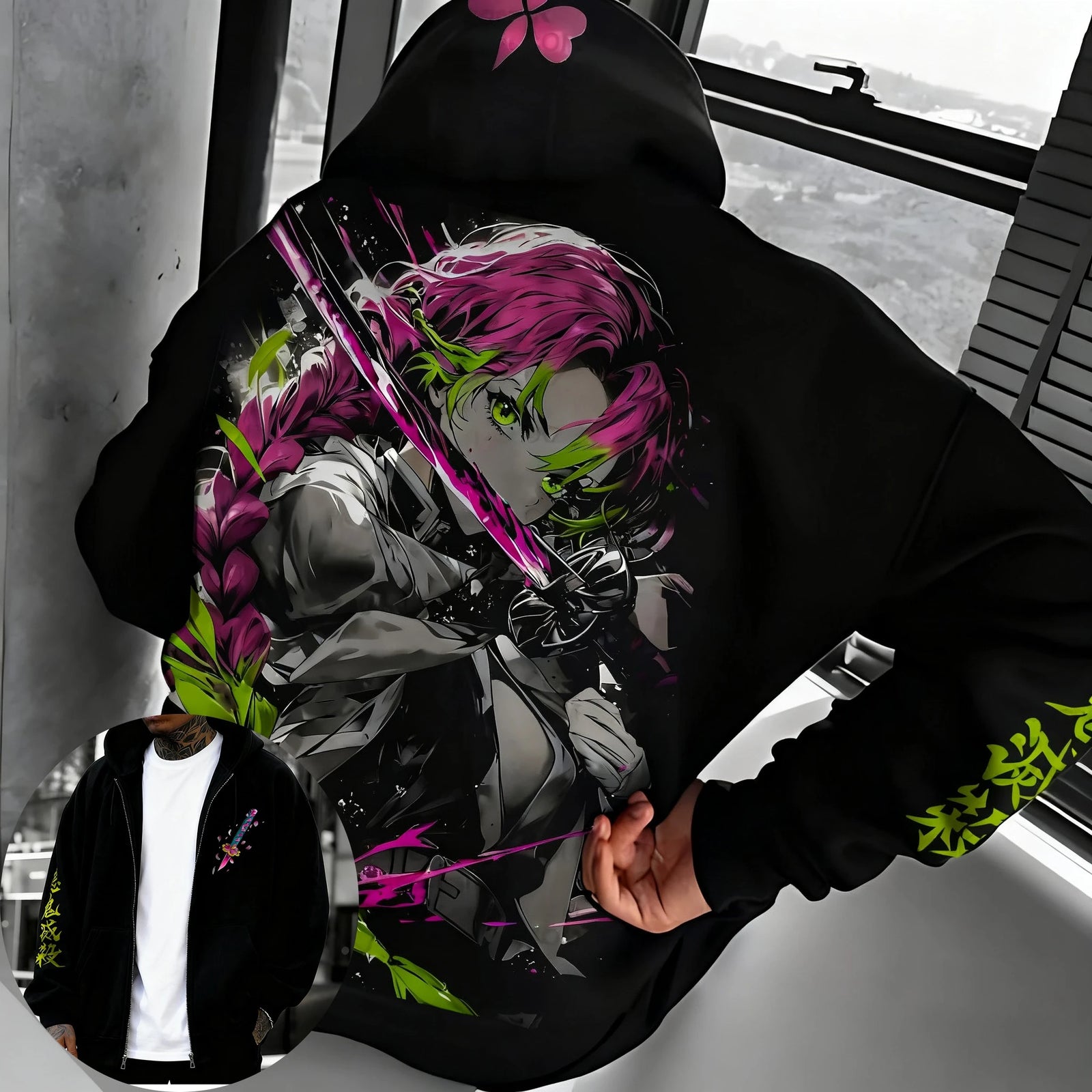 Demon Slayer Anime Zipper Hoodie Autumn Winter Unisex Color Printed Casual Harajuku Sweater