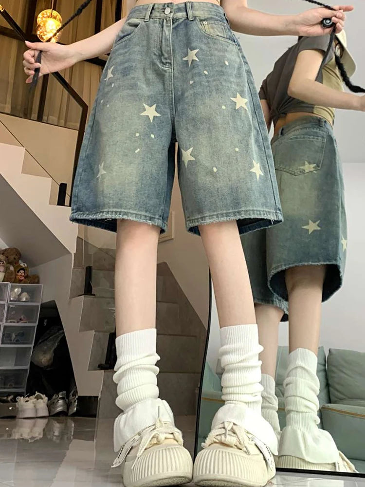 Women's Star Knee Denim Casual Denim Shorts For Everyday Outfits