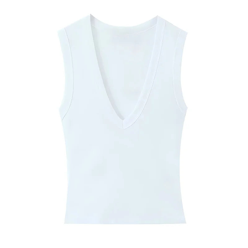 Women's Deep V Neck Polyester Tank Top with Sleeveless Fitted Cut