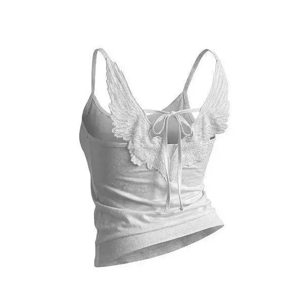 Women's Cotton Crop Camisole with Embossed Wing Detail and Thin Straps