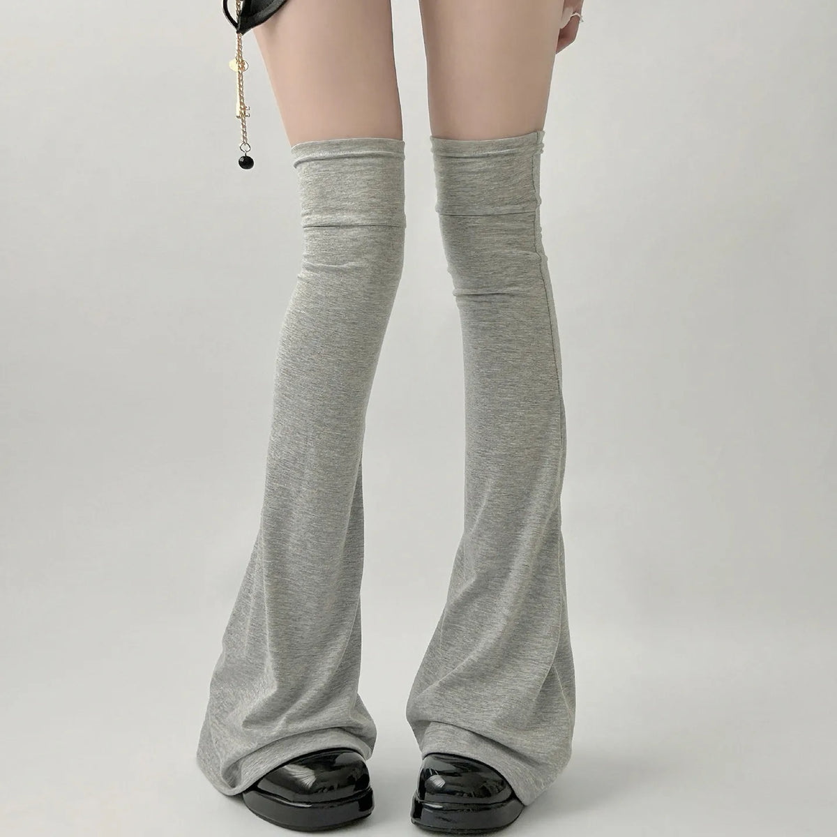 Solid Flared Over Knee Leg Warmers with Knit Texture