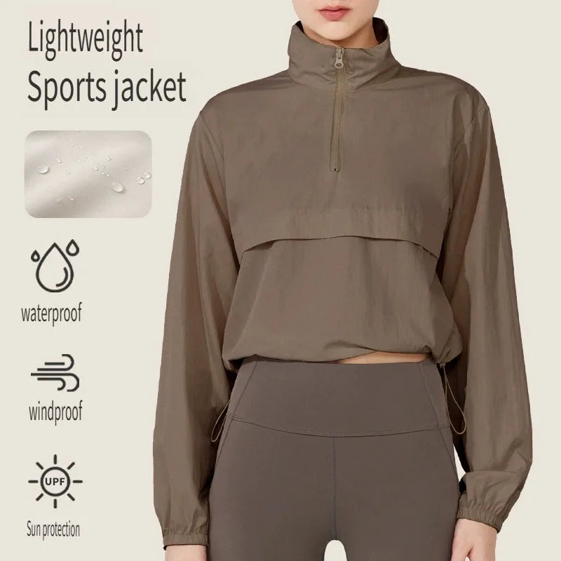Women's Stand Collar Half Zip Pullover Jacket For Workout Outfits
