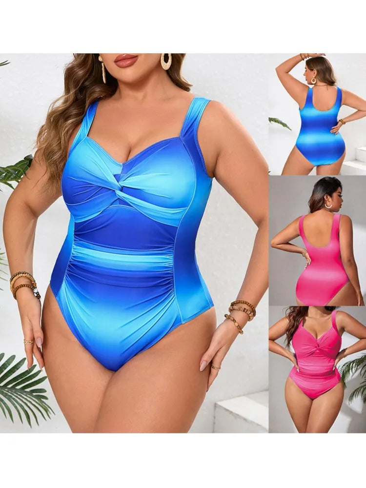 Women's Ombre Print Twist Front Wide Strap One Piece Swimsuit