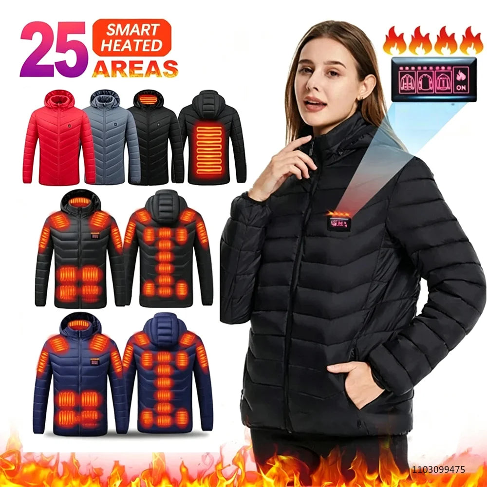 USB Heated Hooded Full Zip Long Sleeve Outdoor Jacket